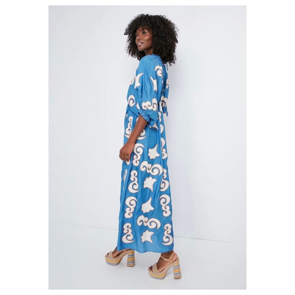 NWT CHUFY Gagan Sky Lucia Patch Embroidered Maxi Dress Size Large - Picture 3 of 12
